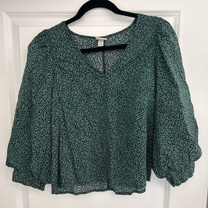 A New Day Green Floral Puff Sleeve Blouse – Women’s Medium